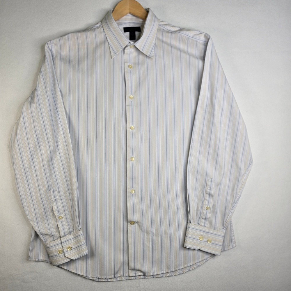 Express Design Studio Mens XL Blue Tan Striped 80s Two-Ply Cotton Dress Shirt